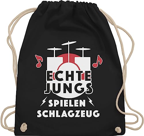 Turnbeutel Rucksack - Statement Sprüche Kinder - Echte Jungs spielen Schlagzeug - Unisize - Schwarz - beutelrucksäcke spruechen schlagzeuger turn beutel mit sprüchen drauf geschenk juterucksäcke von Shirtracer