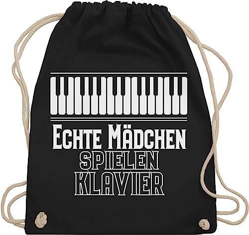 Turnbeutel Rucksack - Statement Sprüche Kinder - Echte Mädchen spielen Klavier - Unisize - Schwarz - spruch beutel spruche stoffbeutel sprüchen turnsackerl spruechen stofftasche mit aufschrift von Shirtracer