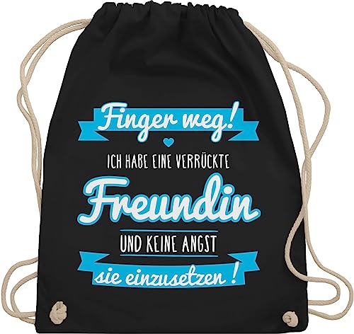 Shirtracer Turnbeutel Rucksack - Statement Sprüche Kinder - Ich habe eine verrückte Freundin blau - Unisize - Schwarz - partnerlook girlfriend beutel partner outfit meine stoffbeutel pärchen spruch von Shirtracer