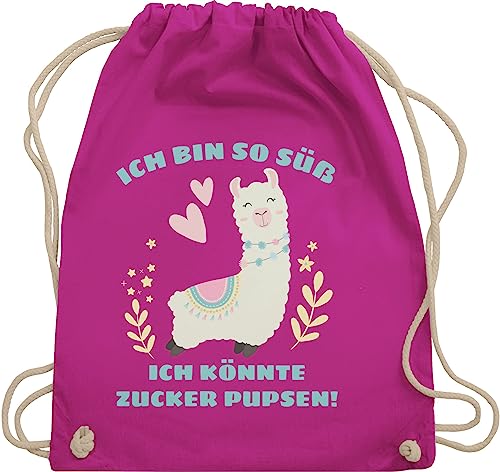 Shirtracer Turnbeutel Rucksack - Statement Sprüche Kinder - Lama Ich bin so süß ich könnte Zucker Pupsen - Unisize - Fuchsia - suess stoffbeutel baumwollbeutel mit kordel mit spruch sprüchen süsses von Shirtracer