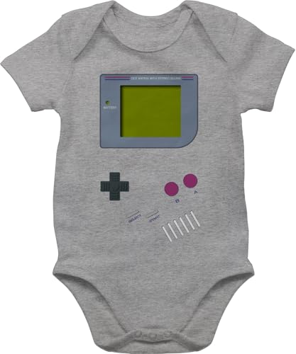 Baby Body Junge Mädchen - Karneval & Fasching - Gameboy | Nerds I 90s I 90iger I Fastnacht I Fasnacht I Fasnet - 3/6 Monate - Grau meliert - babybody game faschingsstrampler faschings 90 bodys von Shirtracer
