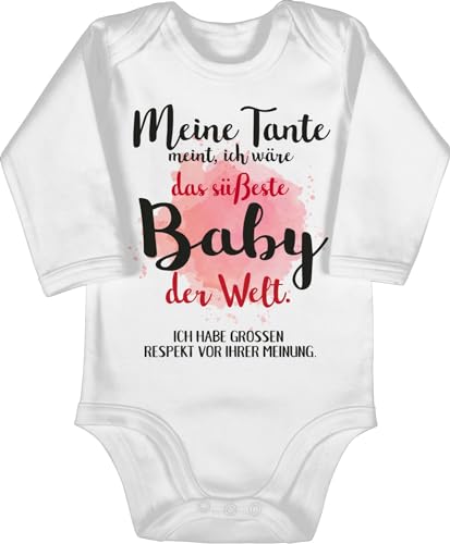 Body langarm Mädchen Junge - Strampler & - Meine Tante meint, ich wäre das süßeste Baby der Welt. - 3/6 Monate - Weiß - babybody mit spruch babygeschenke sachen für neugeborene aunt babybodys von Shirtracer