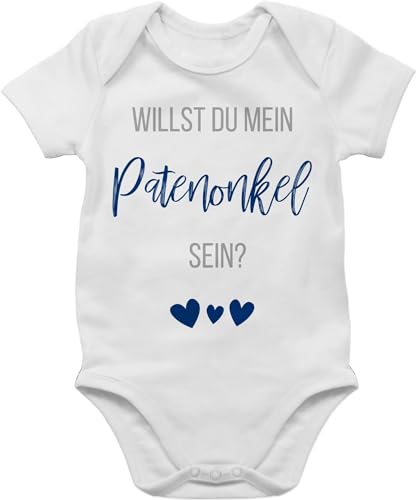 Baby Body Junge Mädchen - Willst du mein Patenonkel sein? Marine - 1/3 Monate - Weiß - strampler patenschaft pate paten taufpate fragen bodys möchtest werden geschenk sprüche sein babysachen von Shirtracer