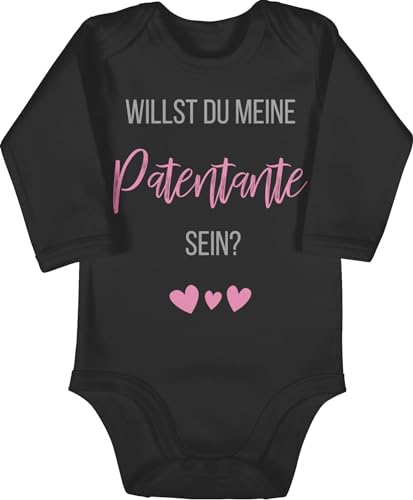 Baby Body langarm Mädchen Junge - Willst du meine Patentante sein - 3/6 Monate - Schwarz - patin bodies godi geschenk werden bodys für baby-mädchen gotti taufpatin bodie sprüche möchtest von Shirtracer