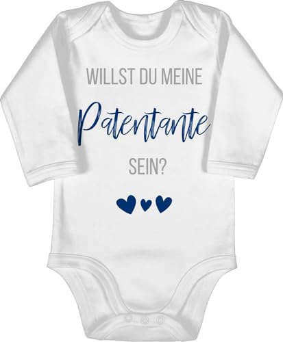 Baby Body langarm Mädchen Junge - Willst du meine Patentante sein? Marine - 3/6 Monate - Weiß - babybody mit spruch partentante godi strampler paten patentanten patin bodys goti taufpaten fragen von Shirtracer