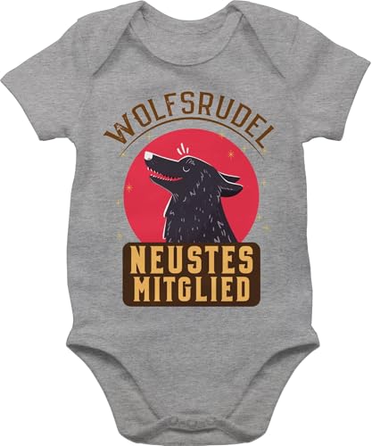 Baby Body Junge Mädchen - Strampler & - Wolfsrudel Neustes Mitglied - 3/6 Monate - Grau meliert - neuestes babymode witzig sachen für neugeborene wolf bodys babybody mit spruch zur geburt im von Shirtracer