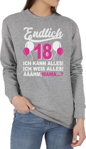 Sweater Pullover Sweatshirt Herren Damen - 18. Geburtstag - Endlich Achtzehn! Ich kann & weiß alles! Äähm,... Mama? weiß/fuchsia - S - Grau meliert - 18 18th birthday volljährig volljährigkeit von Shirtracer