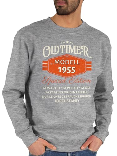 Sweater Pullover Sweatshirt Herren Damen - Oldtimer Modell 1955 Special Edition I Geschenk 70. Geburtstag I Siebzigster - L - Grau meliert - 70 jahre 1954 70.geburtstag 1953 70ster 70ste 70er 70-er von Shirtracer