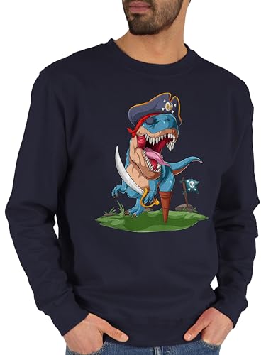 Sweater Pullover Sweatshirt Herren Damen - Dinosaurier - T-Rex Dino Pirat Dinosaurier-Piratenabenteuer mit TRex Piraten-TRex - XL - Dunkelblau - saurier t rex Pulli Motiv von Shirtracer