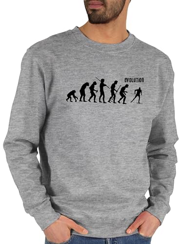 Sweater Pullover Sweatshirt Herren Damen - Entwicklung und Outfit - Skilanglauf Evolution - S - Grau meliert - Skifahren Wintersport von Shirtracer