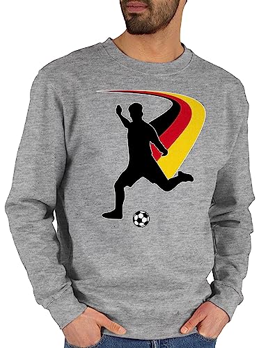 Sweater Pullover Sweatshirt Herren Damen - Fußball EM WM - Fußballspieler + Deutsche Flagge - XS - Grau meliert - deutschland fu ball fussball pulli em24 europameisterschaft 2024 em- fanartikel von Shirtracer