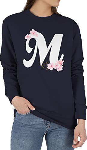 Shirtracer Sweater Pullover Sweatshirt Herren Damen - Geschenk Initialen - Frauen - Buchstabe M mit Kirschblüten - M - Dunkelblau - anfangsbuchstabe Buchstaben Name anfangsbuchstaben von Shirtracer