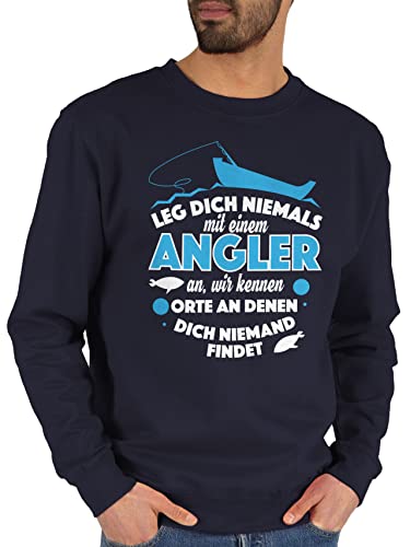 Sweater Pullover Sweatshirt Herren Damen - Geschenke & Angeln Zubehör - Leg dich niemals mit einem Angler an - XL - Dunkelblau - angel fischen hobby motto sport sprüche angelmotiv fisch fishing von Shirtracer