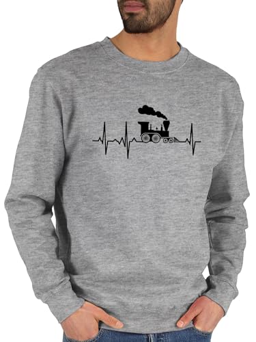 Sweater Pullover Sweatshirt Herren Damen - Hobby Outfit - Dampflok Herzschlag I Dampflokomotive Geschenk Eisenbahner Eisenbahnliebhaber - L - Grau meliert - zug pulli eisenbahn eisenbahnfan von Shirtracer