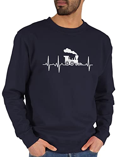Shirtracer Sweater Pullover Sweatshirt Herren Damen - Hobby Outfit - Dampflok Herzschlag weiß - M - Dunkelblau - Zug Pulli züge Eisenbahn eisenbahnen Eisenbahner mit Motiv von Shirtracer