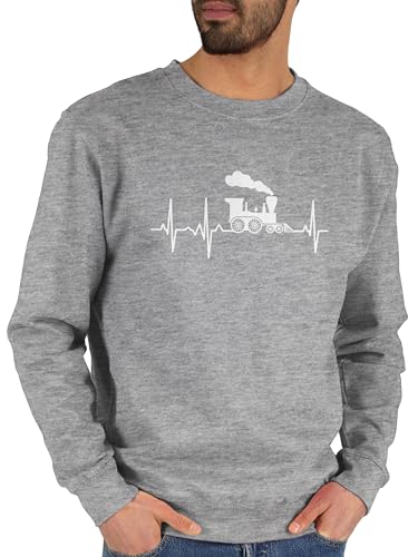 Shirtracer Sweater Pullover Sweatshirt Herren Damen - Hobby Outfit - Dampflok Herzschlag weiß - XL - Grau meliert - Zug Pulli züge Eisenbahn eisenbahnen Eisenbahner mit Motiv von Shirtracer