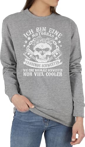 Sweater Pullover Sweatshirt Herren Damen - Ich Bin eine Motorrad fahrende Schwester - XL - Grau meliert - Sister Pulli Schwestern schwesterherz Sisters sis Geschenk für Geschenke Beste Best Meine von Shirtracer