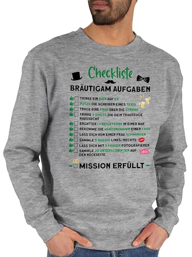 Sweater Pullover Sweatshirt Herren Damen - Junggesellenabschied Männer - Checkliste Bräutigam Aufgaben JGA - XL - Grau meliert - jungesellenabschied polterabend pulli jungesselnabschied für den von Shirtracer