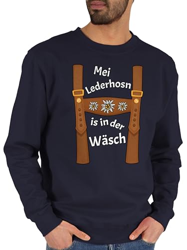 Shirtracer Sweater Pullover Sweatshirt Herren Damen - Kompatibel mit Oktoberfest - Meine Lederhose ist in der Wäsche - MEI Lederhosn is in da Wäsch - XL - Dunkelblau - Trachten bayrische Lederhosen von Shirtracer