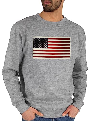 Shirtracer Sweater Pullover Sweatshirt Herren Damen - Kontinente - Flagge USA - L - Grau meliert - Amerika Baumwolle von Shirtracer