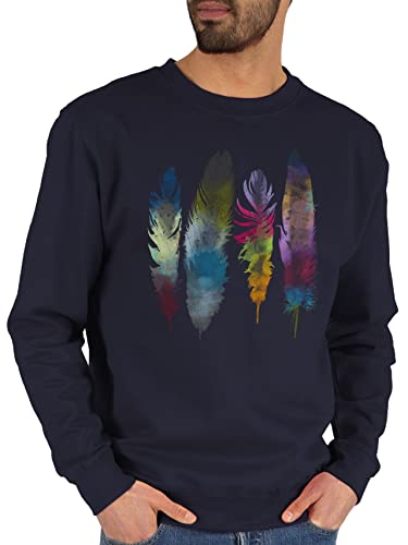 Shirtracer Sweater Pullover Sweatshirt Herren Damen - Kunst - Federn Wasserfarbe Watercolor Feathers - XL - Dunkelblau - Art Feder Hippie Feather Motiven Wasserfarben von Shirtracer