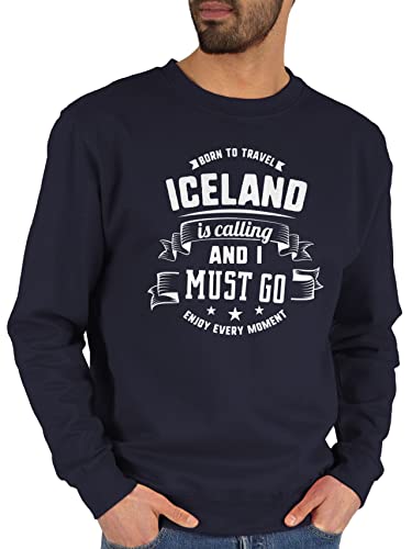 Shirtracer Sweater Pullover Sweatshirt Herren Damen - Länder Fahnen und Flaggen - Iceland is Calling and I Must go Weiß - L - Dunkelblau - Country von Shirtracer