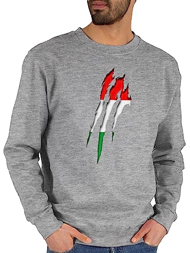 Shirtracer Sweater Pullover Sweatshirt Herren Damen - Länder Fahnen und Flaggen - Ungarn Krallenspuren - M - Grau meliert - Country ungarische Hungary Flagge von Shirtracer