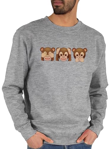 Sweater Pullover Sweatshirt Herren Damen - Manga & Comic Zubehör - Äffchen - Nix sehen, nix hören, nichts sagen - M - Grau meliert - statement ape pulli mit aufschrift affe statements affen von Shirtracer