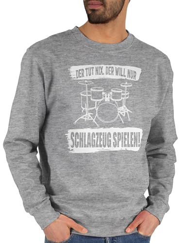 Sweater Pullover Sweatshirt Herren Damen - Musik Instrument Zubehör - Der tut nix. der will nur Schlagzeug spielen. - M - Grau meliert - instrumente drums für musiker drummer musikinstrumente von Shirtracer