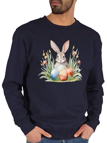 Shirtracer Sweater Pullover Sweatshirt Herren Damen - Oster Outfit - Hase mit Ostereiern - M - Dunkelblau - kleinigkeit Ostern besondere ostergeschenke osterfest Osterhase Ostern. ostersachen von Shirtracer