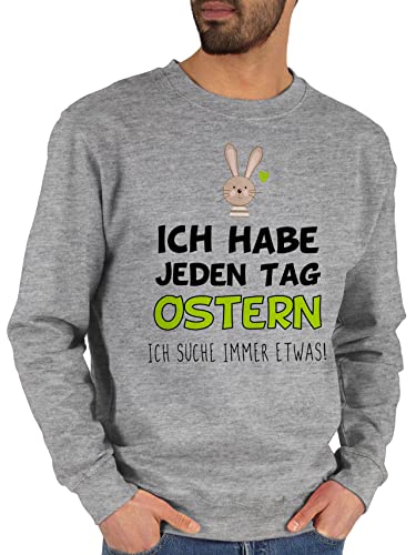 Sweater Pullover Sweatshirt Herren Damen - Oster Outfit - Ich Habe jeden Tag Ostern - Geschenk - XXL - Grau meliert - Easter Frohe kleinigkeit Hasen hase zu Erwachsene ostermotive hab ostermotiv von Shirtracer