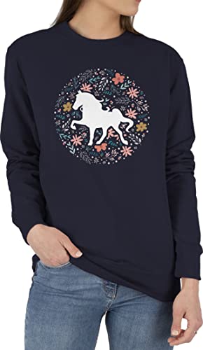 Shirtracer Sweater Pullover Sweatshirt Herren Damen - Pferde - Pferd mit Blumen - XL - Dunkelblau - reiten Geschenk sprüche Frauen Geschenke pferdefreund pferden Geschenk+für+pferdeliebhaber von Shirtracer