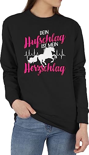 Sweater Pullover Sweatshirt Herren Damen - Pferde - Dein Hufschlag ist mein Herzschlag Schriftzug - M - Schwarz - pulli mit pferden pferdeliebhaber islandpferde polower sprüche pferd reiten von Shirtracer