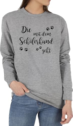 Shirtracer Sweater Pullover Sweatshirt Herren Damen - Sprüche Statement - Die mit dem Schäferhund geht - XXL - Grau meliert - Statements schäferhunde sprüchen￼ hundemotiv Aufschrift Spruch von Shirtracer