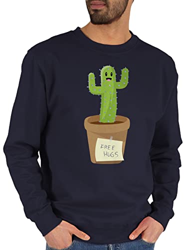Shirtracer Sweater Pullover Sweatshirt Herren Damen - Sprüche Statement - Free Hugs Kaktus - XS - Dunkelblau - mit Aufschrift Cactus Pulli Statements Hug Spruch for von Shirtracer