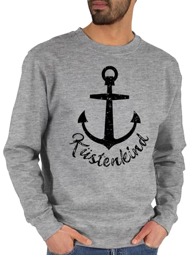 Shirtracer Sweater Pullover Sweatshirt Herren Damen - Sprüche Statement - Küstenkind mit Anker - schwarz - XL - Grau meliert - maritimes Statements maritim Pulli sprüchen￼ Maritime pullis Aufschrift von Shirtracer