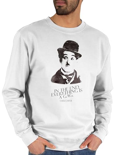 Shirtracer Sweater Pullover Sweatshirt Herren Damen - Vintage Retro - Charlie Chaplin - in The end, Everything is a Gag - L - Grau meliert - Statement Chaplin, mit Aufschrift Statements sprüchen￼ von Shirtracer