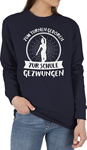 Shirtracer Sweater Pullover Sweatshirt Herren Damen - Zum Turnen geboren zur Schule gezwungen Strahlen - XS - Dunkelblau - Sport Pulli von Shirtracer