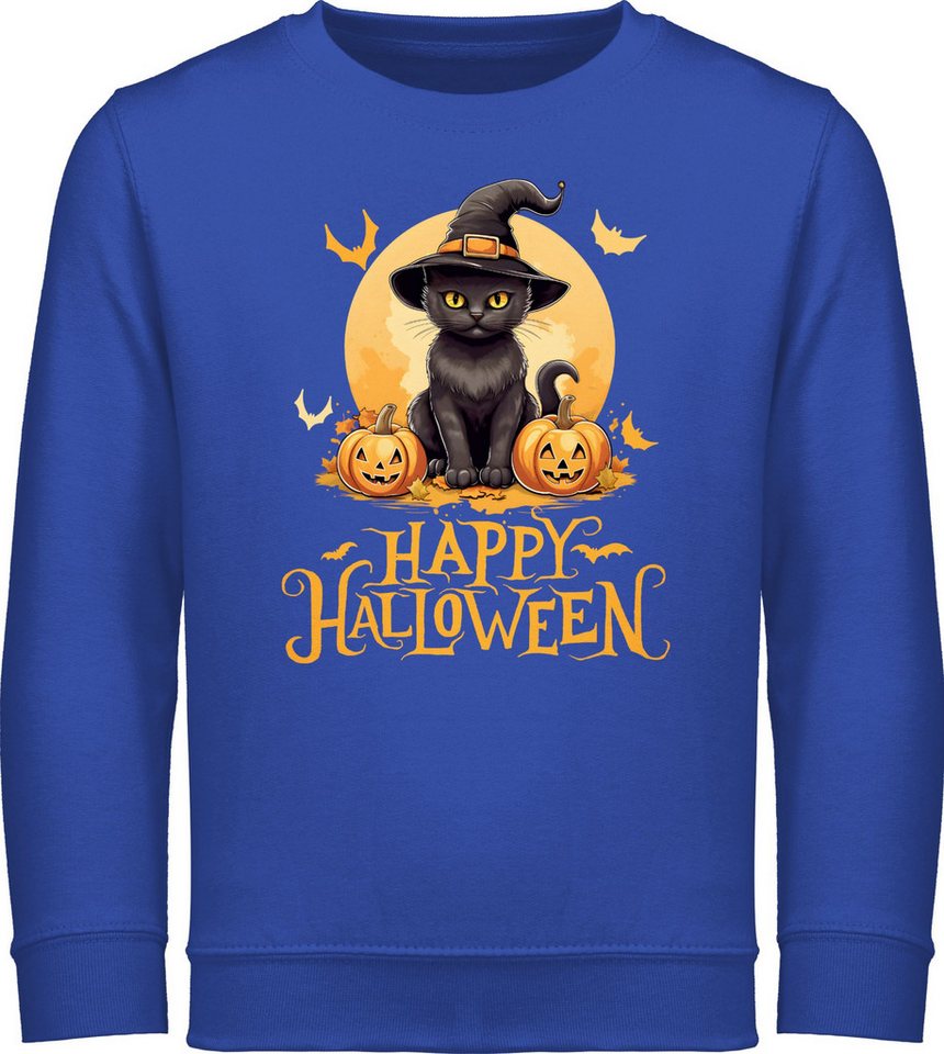 Shirtracer Sweatshirt Happy Halloween Katze Hexenhut Lustig Katzenliebhaber Cat Halloween Kostüme für Kinder von Shirtracer