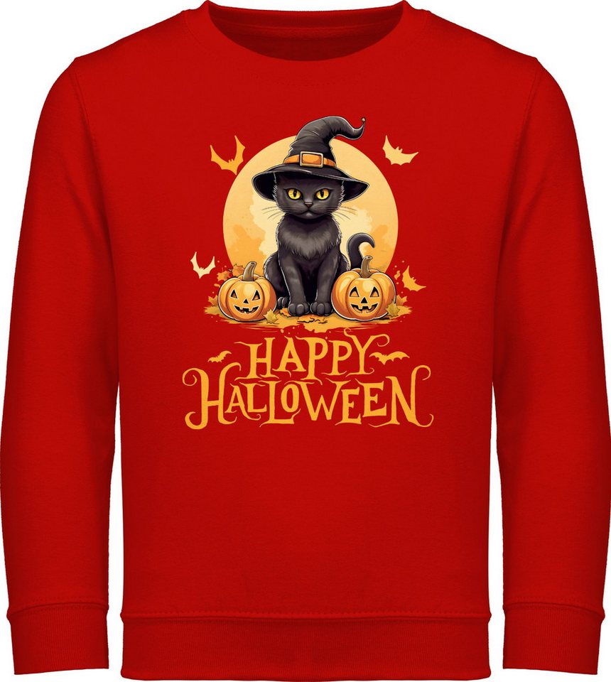 Shirtracer Sweatshirt Happy Halloween Katze Hexenhut Lustig Katzenliebhaber Cat Halloween Kostüme für Kinder von Shirtracer