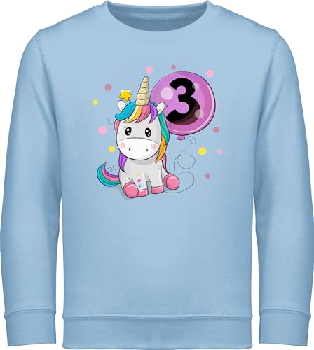 Sweatshirt Kinder Pullover für Jungen - 3. - Einhorn 3 Geburtstag Mädchen Kindergeburtstag 3 Jahre - 104 (3/4 Jahre) - Hellblau - drei pulli 3.geburtstag langarm geburtstagspullover three junge von Shirtracer