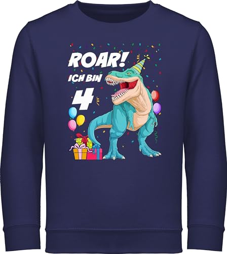Sweatshirt Kinder Pullover für Jungen Mädchen - 4. Geburtstag - Ich bin 4 Jahre - T-Rex Dinosaurier Dino - 116 (5/6 Jahre) - Navy Blau - kindershirt langarm vier pulli geburtstags 4.geburtstag von Shirtracer