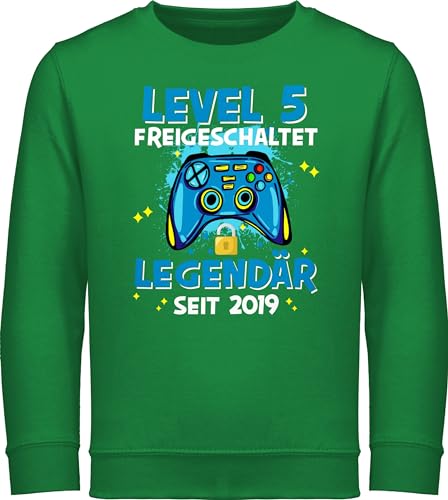 Shirtracer Sweatshirt Kinder Pullover für Jungen Mädchen - 5. Geburtstag - Level 5 freigeschaltet Legendär seit 2019-128 (7/8 Jahre) - Grün - Geschenk jährige Yrs Birthday Jahre alt Year Old von Shirtracer