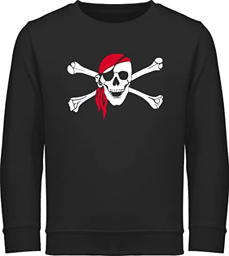 Sweatshirt Kinder Pullover für Jungen Mädchen - Bunt gemischt - Totenkopf Pirat Kopftuch - 116 (5/6 Jahre) - Schwarz - totenschädel pulli piratenkopftuch piraten kopftücher skull totenköpfe von Shirtracer