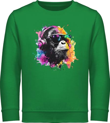 Shirtracer Sweatshirt Kinder Pullover für Jungen Mädchen - DJ AFFE cool Monkey Geschenk Festival I Coole Musik Geschenke Gaming I DJ Geschenk Affen - 128 (7/8 Jahre) - Grün - Music von Shirtracer