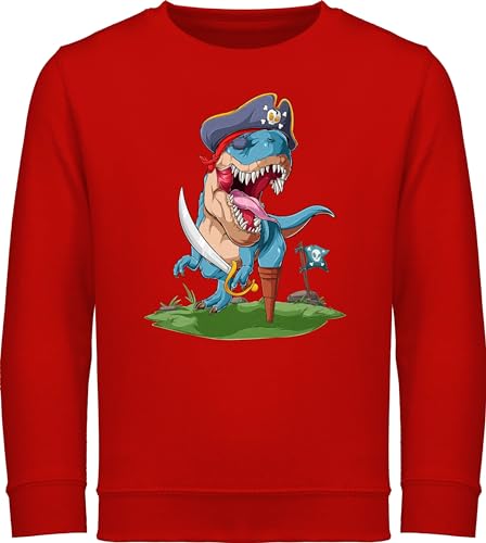 Sweatshirt Kinder Pullover für Jungen Mädchen - Dinosaurier - T-Rex Dino Pirat Dinosaurier-Piratenabenteuer mit TRex Piraten-TRex - 116 (5/6 Jahre) - Rot - saurier t rex Motiv von Shirtracer