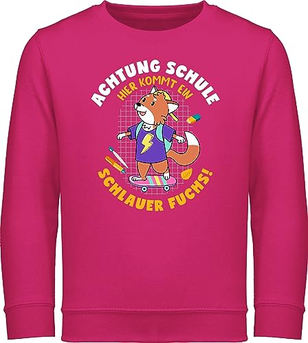 Sweatshirt Kinder Pullover für Jungen Mädchen - Einschulung - Schlauer Fuchs - 128 (7/8 Jahre) - Fuchsia - schulanfang kleidung junge schulanfänger schule schulanfang+kleidung+mädchen 1 schultag von Shirtracer