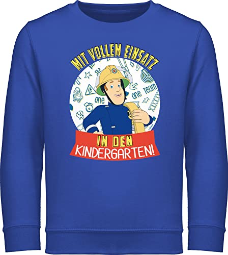 Sweatshirt Kinder Pullover für Jungen Mädchen - Feuerwehrmann Sam - Mit vollem Einsatz in den Kindergarten! - 104 (3/4 Jahre) - Royalblau - feuetwehr mann der feuermann feuerwwhr feuerwehman von Shirtracer