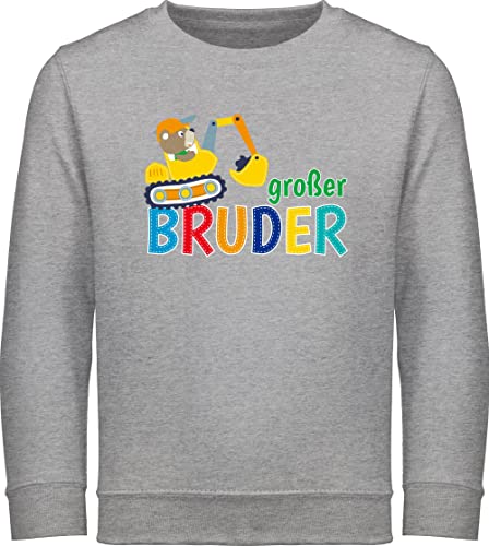 Shirtracer Sweatshirt Kinder Pullover für Jungen Mädchen - - Großer Bruder Bagger - 104 (3/4 Jahre) - Grau meliert - Brother Langarm Big bro brüder Pulli großen brüderchen Kind große gro er Junge von Shirtracer