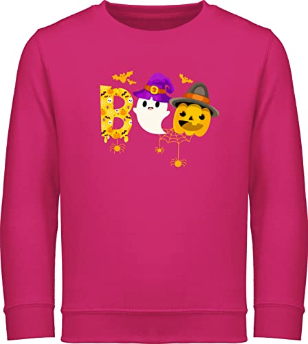 Sweatshirt Kinder Pullover für Jungen Mädchen - Halloween - Boo - Geist Kürbis Blut Spinnen Fledermäuse - 128 (7/8 Jahre) - Fuchsia - party costum happy kostüm junge haloween outfits gespenst von Shirtracer